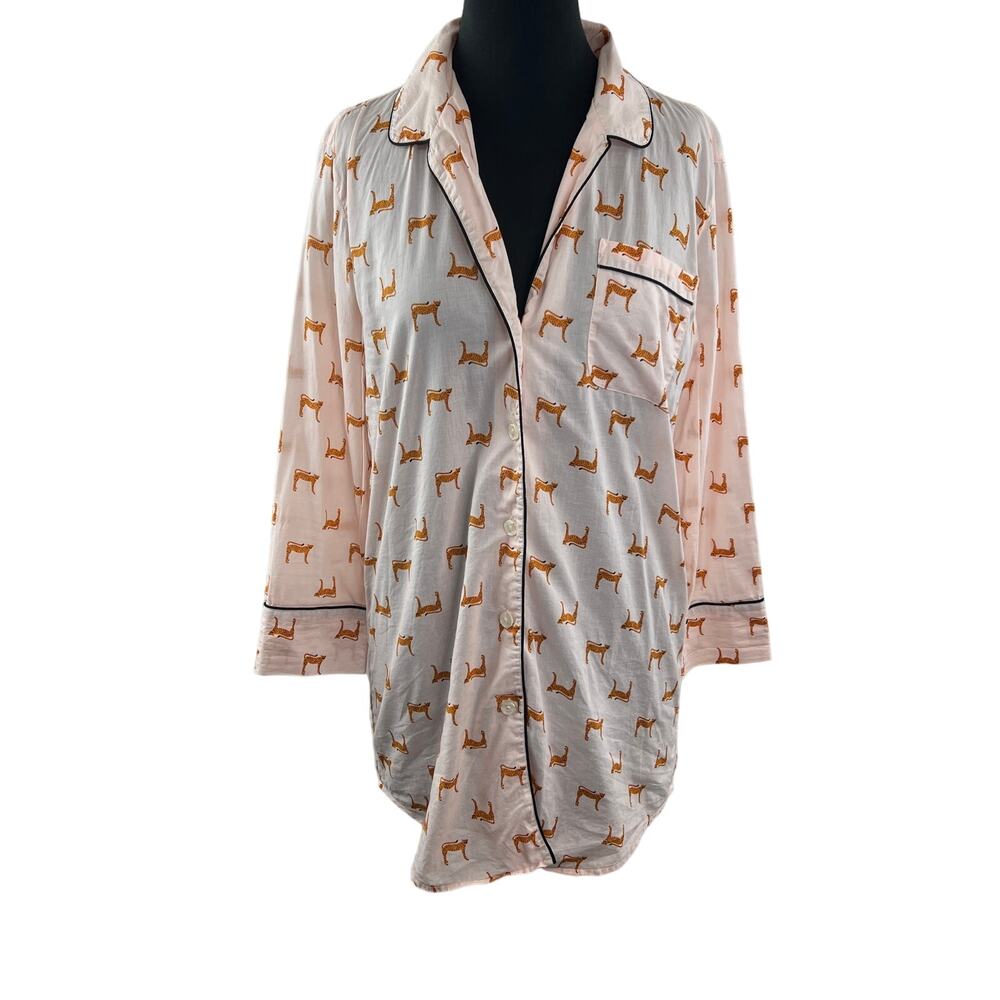 J.Crew Pink Orange Nightgown Shirt Cheetah Print Collared Button-Front Size XS